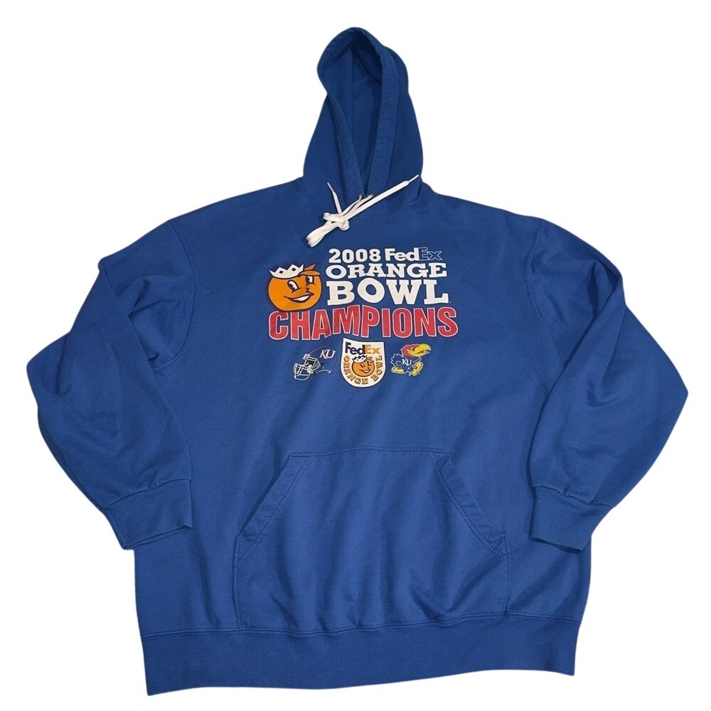 Vintage Fruit Of The Loom 2008 FedEx Orange Bowl Champions Hoodie Mens XL Blue
